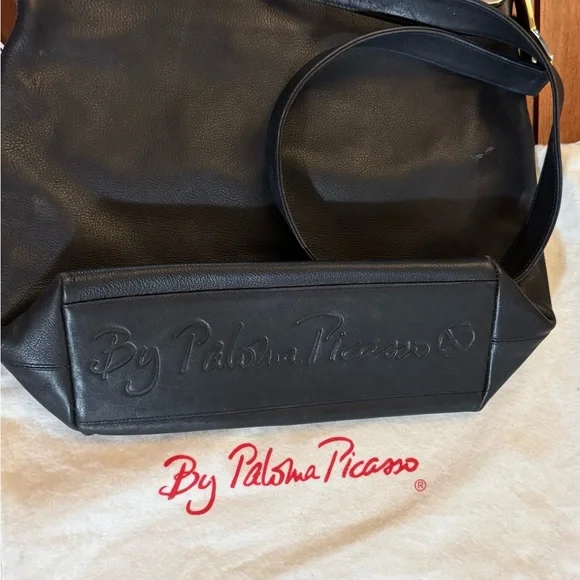 Paloma Picasso Elegant Black Shoulder Bag with Gold Details